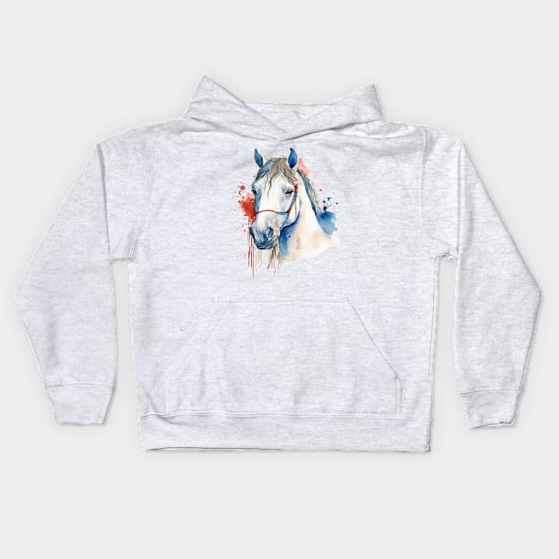 Watercolor white horse Kids Hoodie by HJstudioDesigns